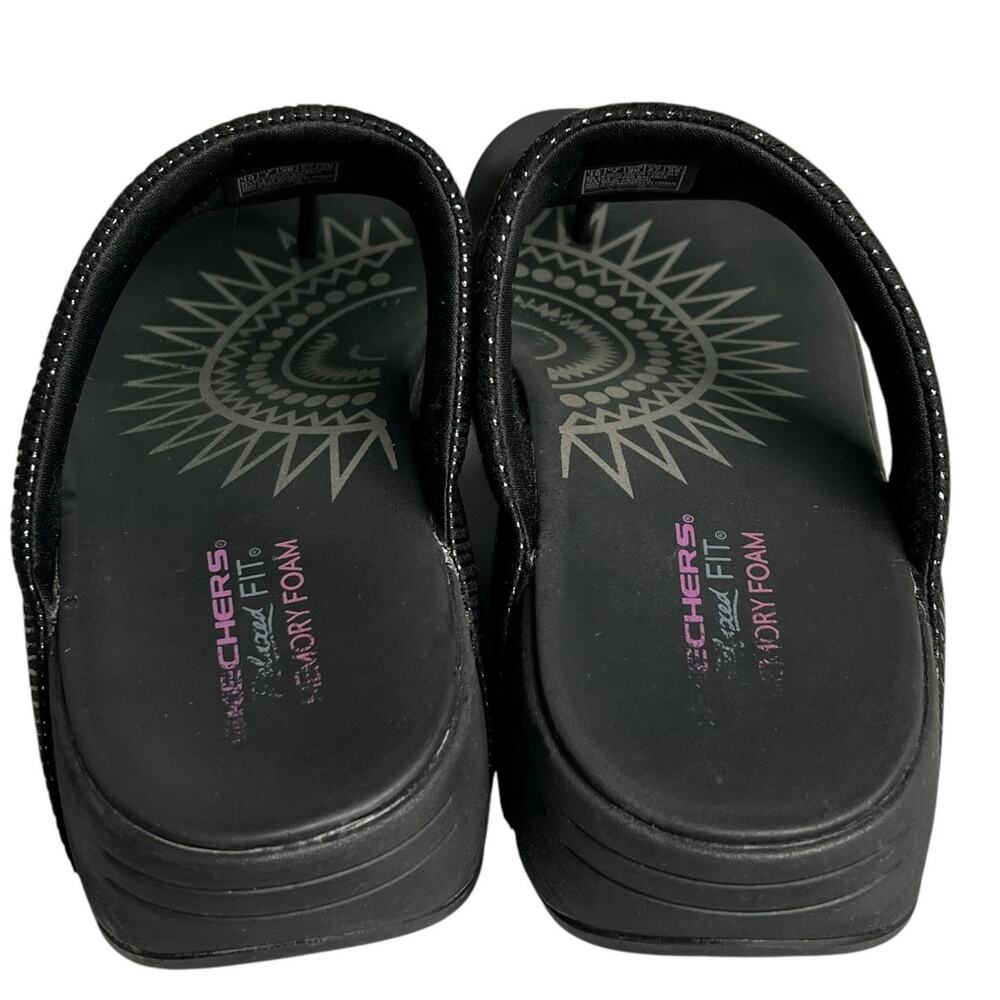 Skechers Retrogrades Sandals Women 10 Black Suede Relaxed Metallic Comfort Shoes - Picture 10 of 14